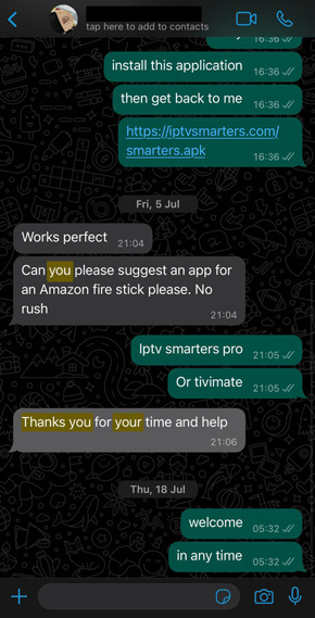 aero iptv WhatsApp customer review screenshot 1